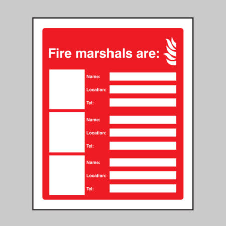 Fire marshals are (space for 3 names, locations and numbers)