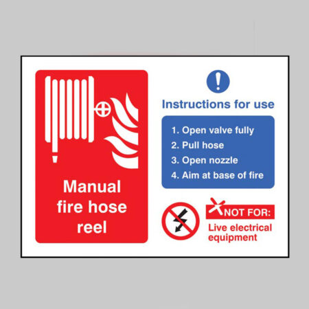Manual fire hose reel with instructions for use