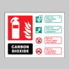 Fire ID - CO2  visual impact sign 200x150mm c/w stand off locators