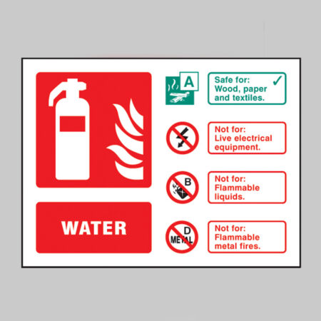 Fire ID - water  visual impact sign 200x150mm c/w stand off locators