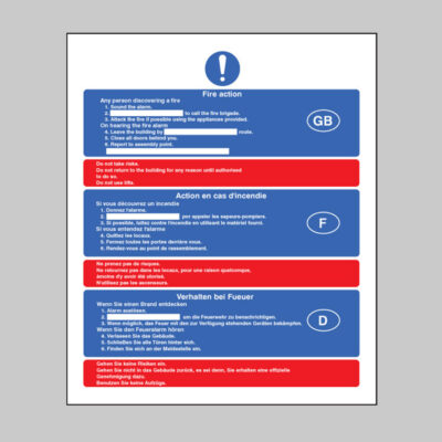 Multi-lingual fire action (English, French & German)