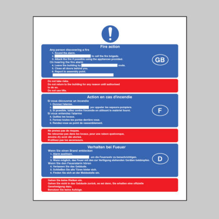 Multi-lingual fire action (English, French & German)