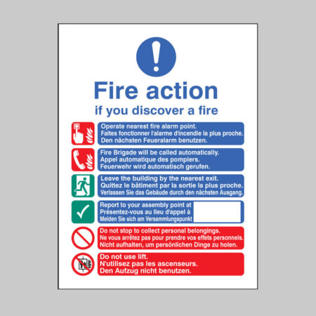 Multi-lingual fire action auto with lift (English, French & German)