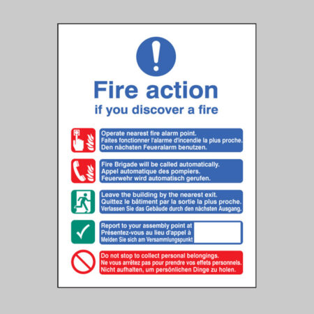 Multi-lingual fire action manual no lift (English, French & German)