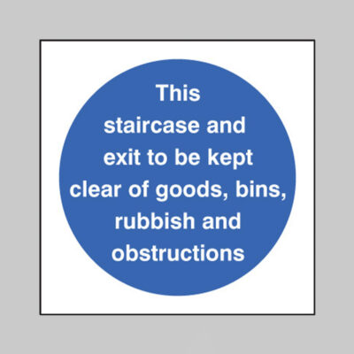 Staircase & exit to kept clear of goods etc