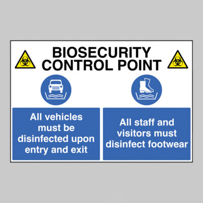 Biosecurity control point All vehicles and footwear must be disinfected