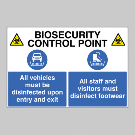 Biosecurity control point All vehicles and footwear must be disinfected