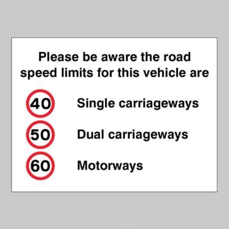 Please be aware the road speed limits for this vehicle are 40,50,60mph