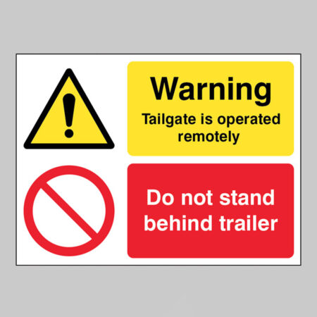 Warning Tailgate is operated remotely Do not stand behind trailer