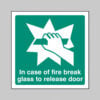In case of fire break glass to release door
