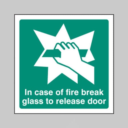 In case of fire break glass to release door
