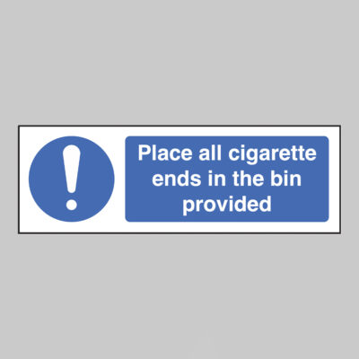 Place all cigarette ends in bins provided (white/black)