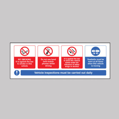 Vehicle sticker - no smoking, mobile phone, drink/drugs - wear seatbelt