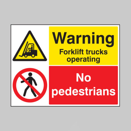 Warning forklift trucks operating no pedestrians