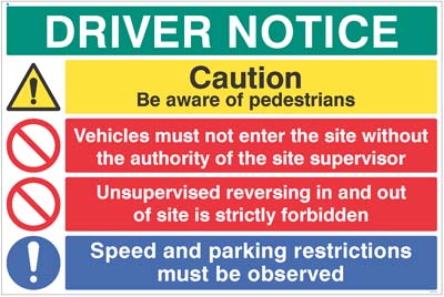 Driver notice Be aware of pedestrians, Unsupervised reversing forbidden