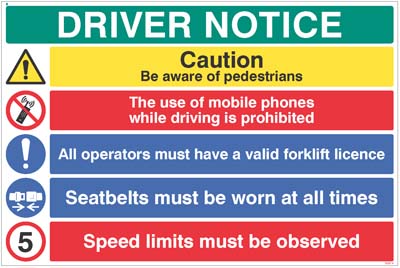 Driver notice Be aware of pedestrian, 5mph