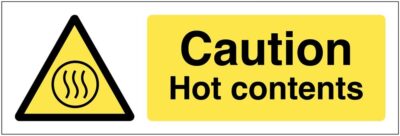 Caution Hot contents (self adhesive vinyl safety label)