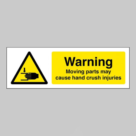 Warning Moving parts may cause hand crush injuries  (self adhesive vinyl safety label)