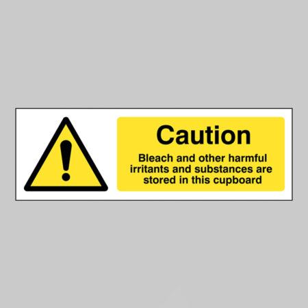 Caution Bleach and other harmful irritants and substances are stored in this cupboard