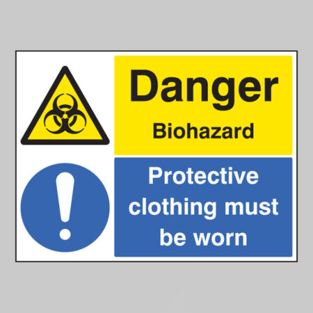 Danger biohazard protective clothing must be worn