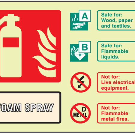 Fire ID - Foam visual impact photoluminescent sign 200x150mm c/w stand off locators