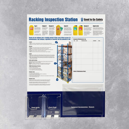 GTG Racking Inspection Station 2: dispensers, 1 pocket, wipe-clean log (10mm foamex, 600x800mm)