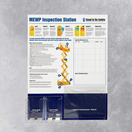 GTG MEWP Inspection Station 2: dispensers, 1 pocket, wipe-clean log (10mm foamex, 600x800mm)