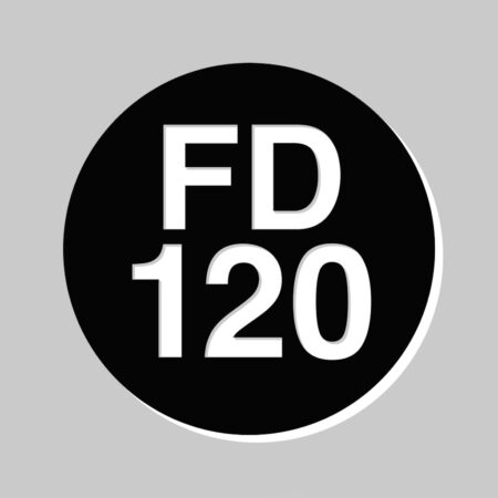 38mm Dia Engraved FD120 Fire door disc (White text on black) - Adhesive Backed (Pack of 50)