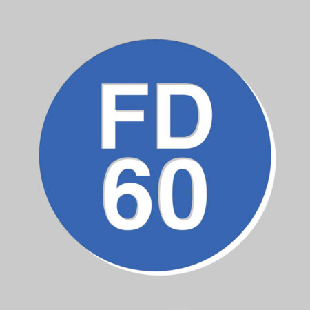 38mm Dia Engraved FD60 Fire door disc (White text on blue) - Adhesive Backed (Pack of 50)
