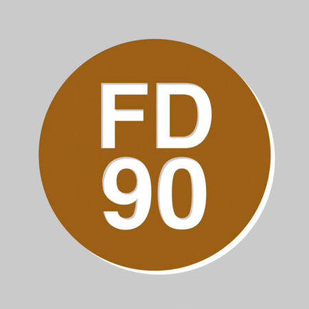 38mm Dia Engraved FD90 Fire door disc (White text on brown) - Adhesive Backed (Pack of 50)