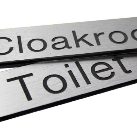Engraved Sign with adhesive backing - 35x70mm Black text on aluminium effect