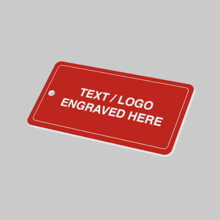 50x100mm Key fob rectangle - White text on red
