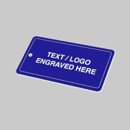 50x100mm Key fob rectangle - White text on blue