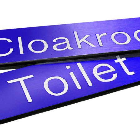 Engraved Sign with adhesive backing - 140x35mm White text on blue
