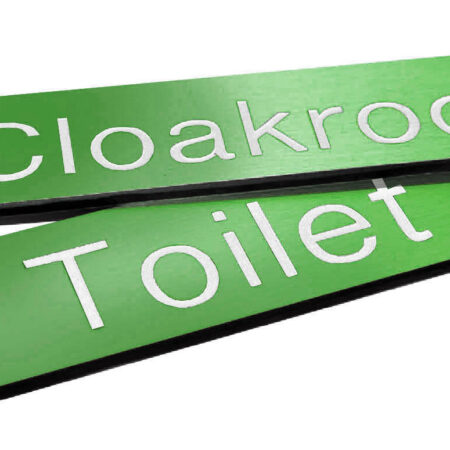 Engraved Sign with adhesive backing - 140x35mm White text on green