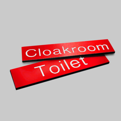 Engraved Sign with adhesive backing - 35x70mm White text on red