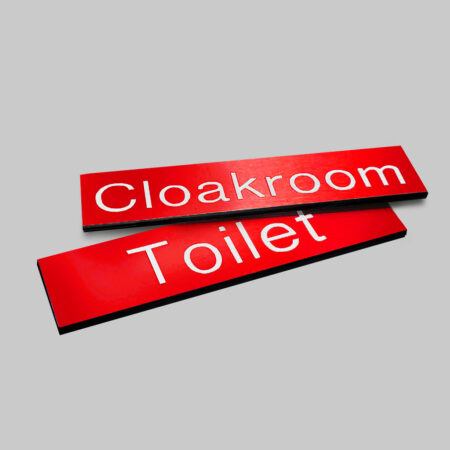 Engraved Sign with adhesive backing - 35x70mm White text on red