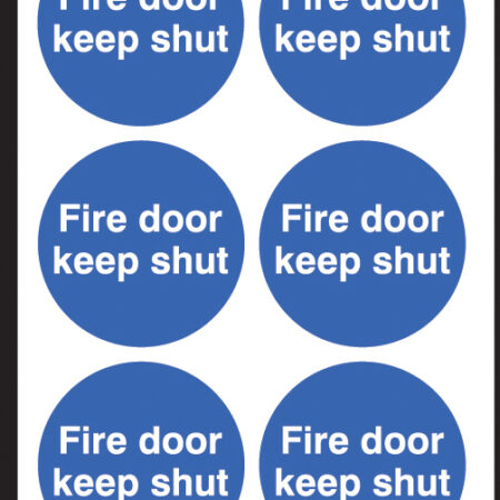 Fire door keep shut 65mm dia -  sheet of 6 peel n stick labels