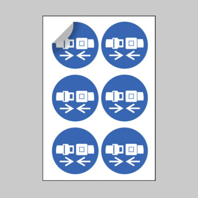 Seatbelt symbol 65mm dia sheet of 6 peel 'n' stick labels