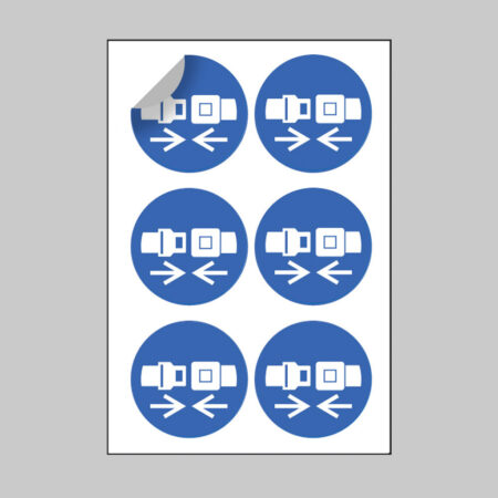Seatbelt symbol 65mm dia sheet of 6 peel 'n' stick labels