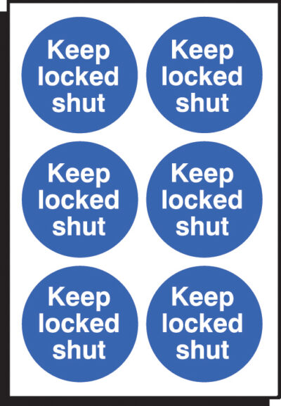 Keep locked shut 65mm dia -  sheet of 6 peel n stick labels