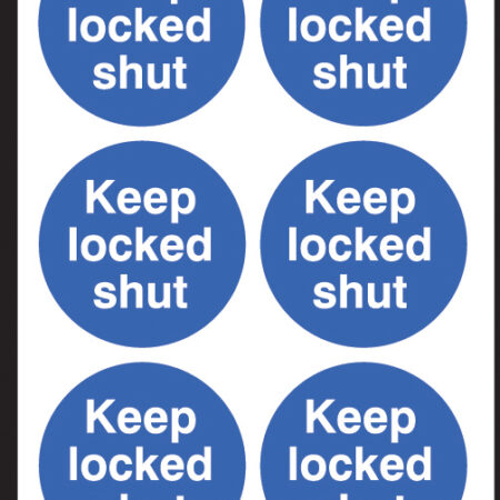 Keep locked shut 65mm dia -  sheet of 6 peel n stick labels