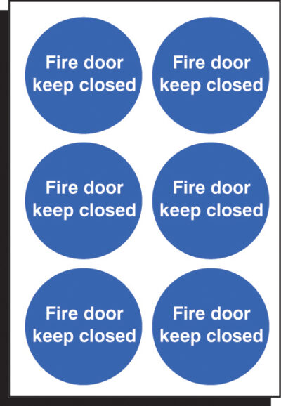 Fire door keep closed 65mm dia -  sheet of 6 peel n stick labels