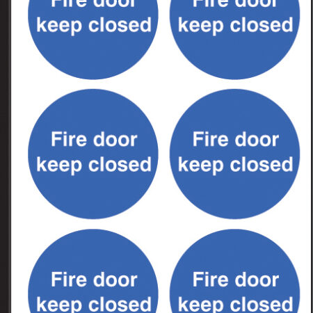 Fire door keep closed 65mm dia -  sheet of 6 peel n stick labels