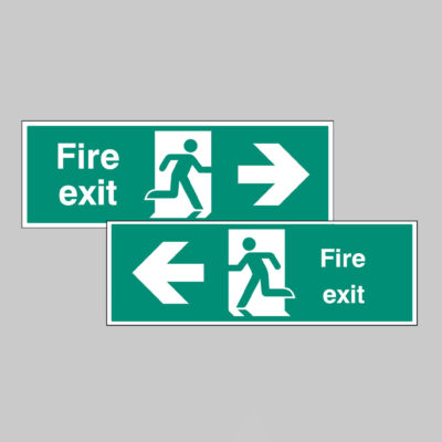 Fire exit double sided with arrow 1200x400mm 5mm rigid plastic
