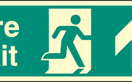 Fire exit up 900x300mm photoluminescent rigid plastic