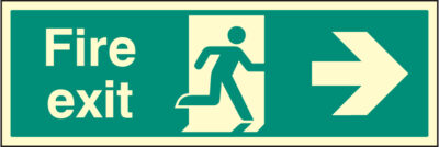 Fire exit right 900x300mm photoluminescent rigid plastic