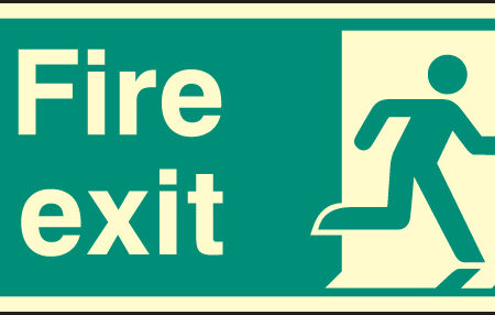 Fire exit right 800x400mm photoluminescent rigid plastic