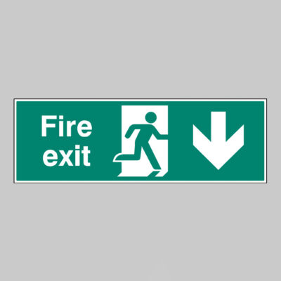 Fire exit double sided with arrow down 1200x400mm 5mm rigid plastic