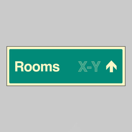 Rooms X-Y arrow up (Specify the number range: eg 1-20) 450x150mm photoluminescent rigid
